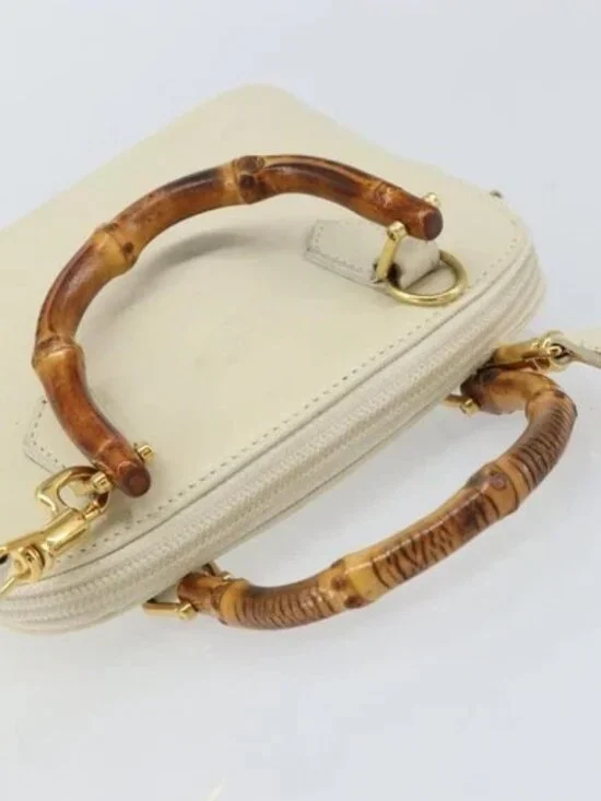 GUCCI Bamboo Hand Bag Leather 2way White Gold - Picture 6 of 16
